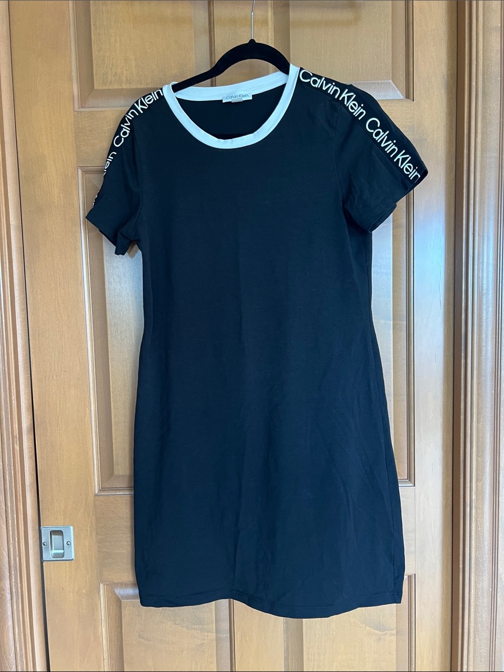 Calvin Klein Black Dress with White Neckline and Branded Shoulder Tape